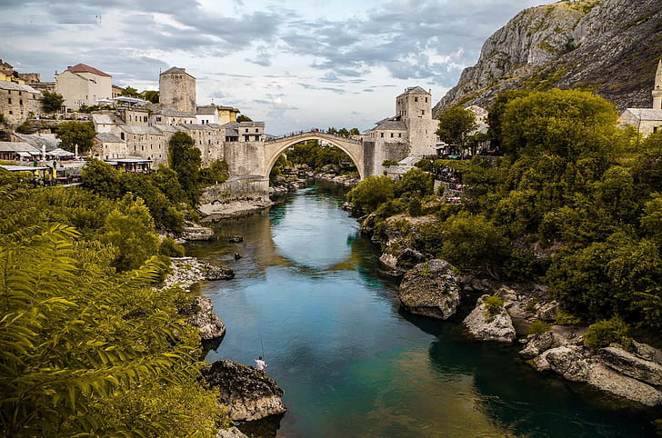 Mostar บอสเนียและเฮอร์เซโกวีนาสะพานเก่าภาพถ่ายแม่น้ำ Stari Most, วอลล์เปเปอร์ HD