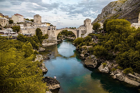 モスタル、ボスニアヘルツェゴビナ、古い橋、写真、川、スタリモスト、 HDデスクトップの壁紙 HD wallpaper