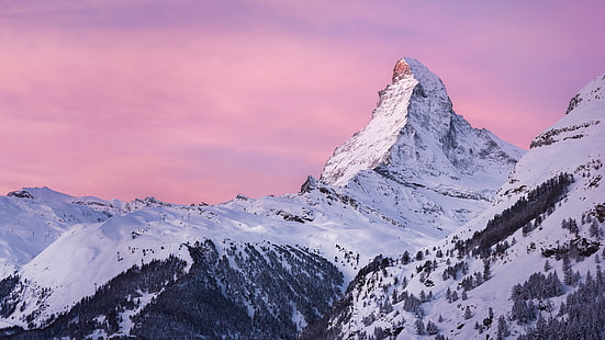 pasmo górskie, Matterhorn, góra, niebo, zima, masyw, Alpy, Szwajcaria, grzbiet, lodowiec Matterhorn, śnieg, lodowiec, Zermatt, Tapety HD HD wallpaper