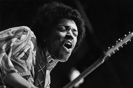 Jimi Hendrix, Jimi Hendrix, bluesrock, gitarr, musik, män, sångare, kändis, svartvit, HD tapet HD wallpaper