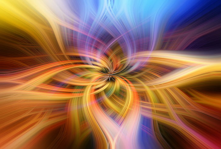 photo of yellow, blue, red, and purple flower shape graphics, photo, yellow, blue, red, purple flower, shape, graphics, abstract, twirl, colors, colorful, backgrounds, illustration, pattern, computer Graphic, multi Colored, futuristic, speed, motion, curve, blurred Motion, HD wallpaper