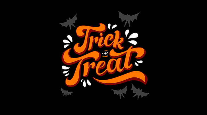 Trick or Treat, Halloween, Holidays, Halloween, Orange, Black, Typography, Background, HD wallpaper