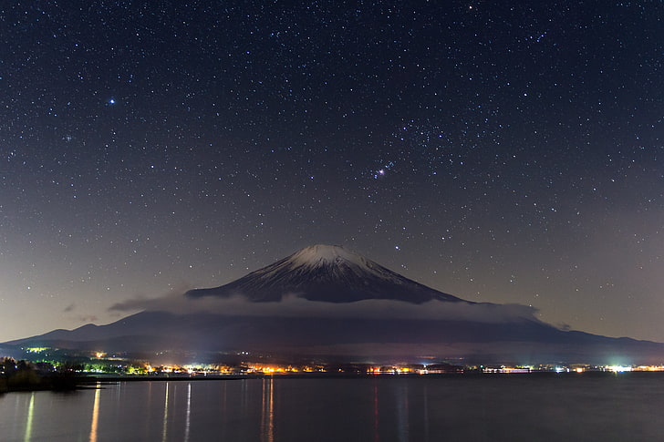 富士山、日本、空、星、山、日本、パノラマ、富士、 HDデスクトップの壁紙