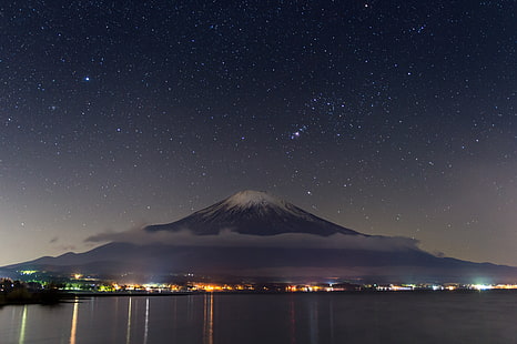 جبل فوجي ، اليابان ، السماء ، النجوم ، الجبل ، اليابان ، بانوراما ، فوجي، خلفية HD HD wallpaper