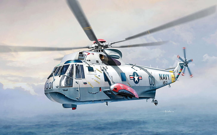 helicóptero gris, helicóptero, Sikorsky, Marina, Mar, transporte, antisubmarino, EE. UU., Rey, S-61-SH-3, Fondo de pantalla HD