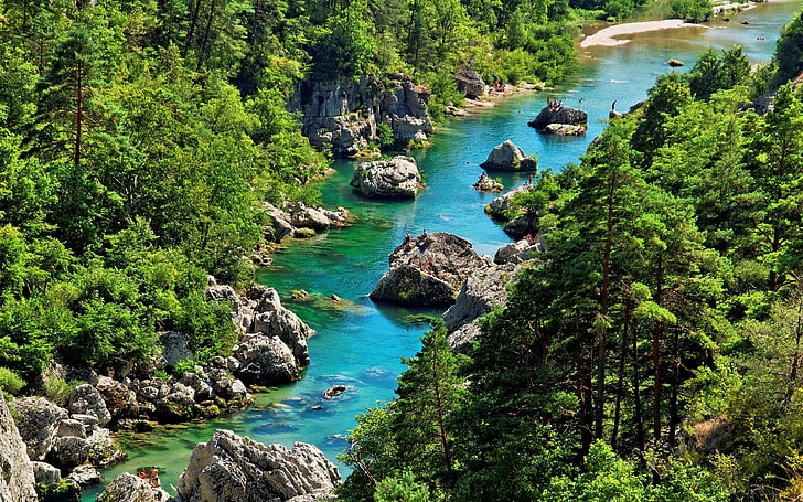 الخوانق دو تارن نهر المياه الصخرية أشجار الصنوبر حديقة سيفين الوطنية لانغدوك روسيون في جنوب فرنسا صور خلفيات HD 2880 × 1800، خلفية HD