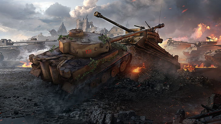 M4 Sherman Fury, Tiger 131, video game, World Of Tanks, Wallpaper HD