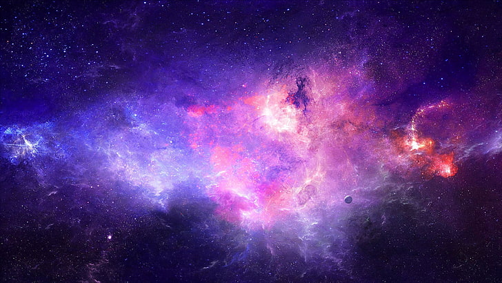 wallpaper nebula ungu dan merah, ruang, bintang, Wallpaper HD