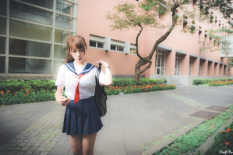 Asiático, retrato, mulheres, uniforme escolar, HD papel de parede HD wallpaper