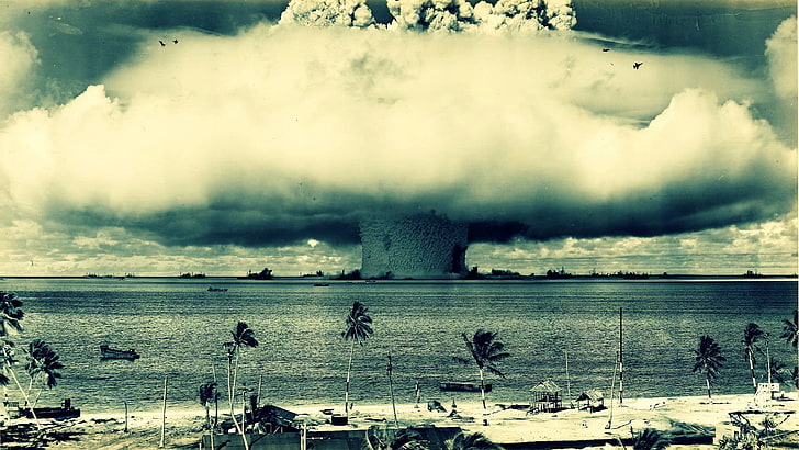 nuvem de cogumelo branco, nuclear, bombas, bombardeiro, explosão, bomba atômica, HD papel de parede