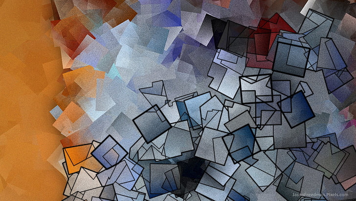 graue, schwarze, braune und rote abstrakte Malerei, Jason Freedman, Zusammenfassung, digitale Kunst, Orange, Blau, Quadrat, Muster, Beschaffenheit, Entwurf, HD-Hintergrundbild