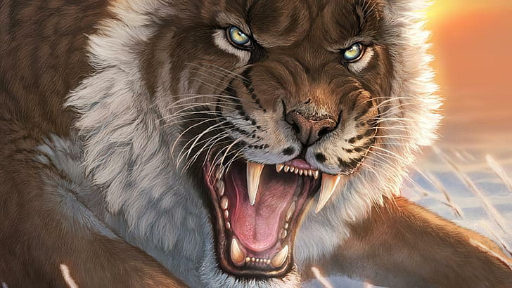 Kecantikan yang Menakutkan, kucing, harimau, kucing besar, anaknya, alam, taring, margasatwa, hewan, singa, harimau gigi saber, Wallpaper HD