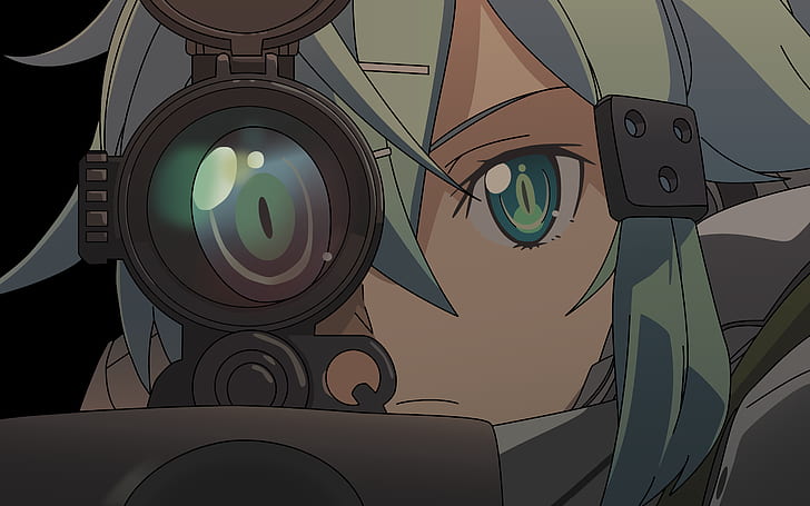 sniper rifle, Sword Art Online, Asada Shino, anime, eyes, HD wallpaper