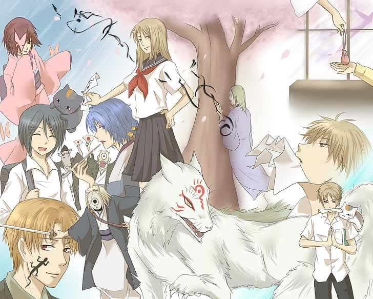 Anime Charaktere Collage Tapete, Natsume Yuujinchou, Takashi Natsume, Nyanko-Sensei, Natsume Reiko, Kogitsune (Natsume Yuujin-Chou), Hiiragi, Hinoe, HD-Hintergrundbild
