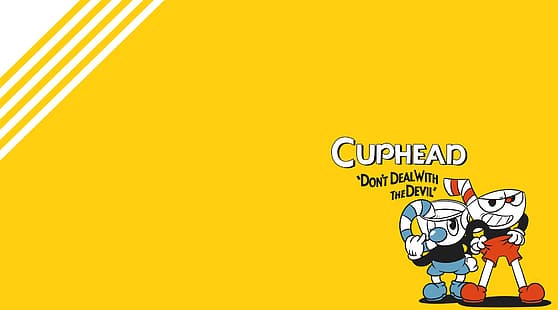  Cuphead, Cuphead (Video Game), video game characters, yellow background, yellow, HD wallpaper HD wallpaper
