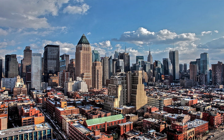 여러 컬러 콘크리트 건물, 미국, 맨해튼, 뉴욕, 뉴욕, hdr, HD 배경 화면