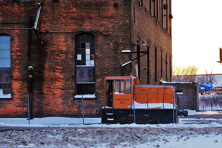 겨울, 기관차, 건물, HD 배경 화면