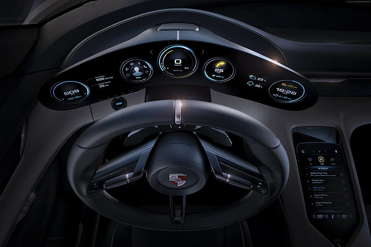Porsche Mission E, електрически автомобили, суперавтомобил, 800v, ​​интериор, 4k коли, HD тапет
