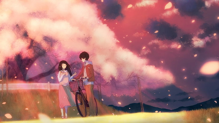 anime, cielo, Hyouka, Chitanda Eru, Oreki Houtarou, Fondo de pantalla HD