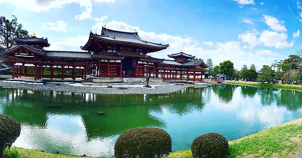 池、公園、日本、寺院、宇治、平等院、平等院、鳳凰館、鳳凰堂、 HDデスクトップの壁紙 HD wallpaper