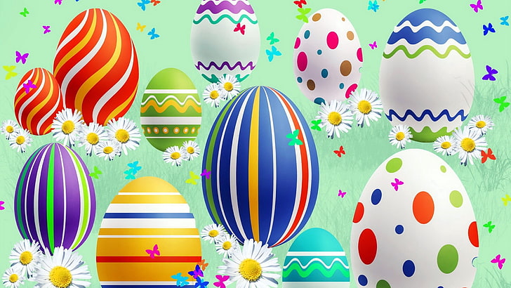 multicolored eggs wallpaper, lines, patterns, colorful, holiday, easter, HD wallpaper
