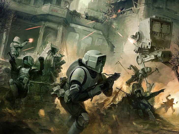 Poster permainan Star Wars Battlefront 2, Star Wars, fiksi ilmiah, seni kipas, stormtrooper, perang, pertempuran, AT-ST, Wallpaper HD