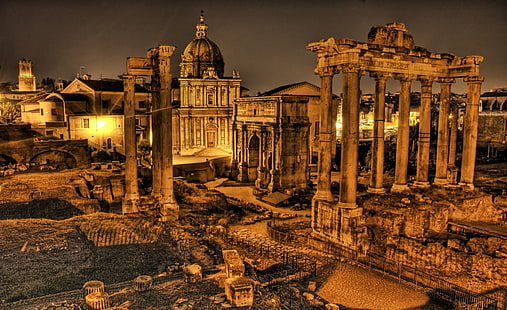 Forum Romanum, ilustracja ruin, Europa, Włochy, ruiny, złote, hdr, starożytne, rzym, forum rzymskie, Tapety HD HD wallpaper