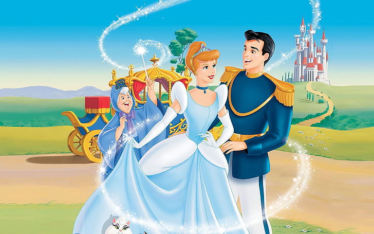 妖精の名付け親シンデレラと王子様チャーミングなディズニー映画ラブストーリー2560×1600、 HDデスクトップの壁紙