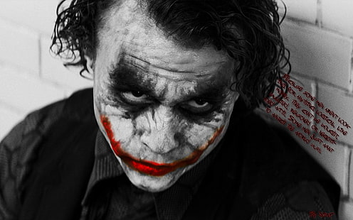 Schwarz-graues Top mit Kragen für Herren, Batman, Comic, The Dark Knight, Filme, Joker, selektive Farbgebung, Heath Ledger, HD-Hintergrundbild HD wallpaper
