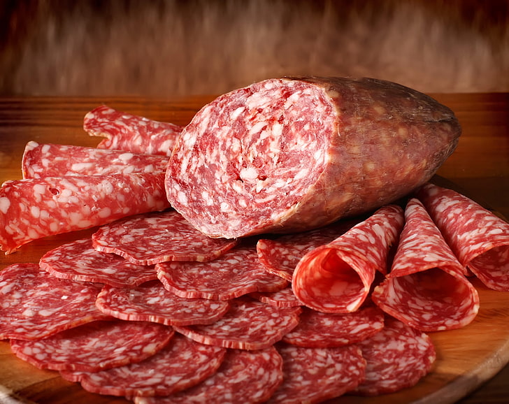 sliced salami, sausage, sliced, smoked, HD wallpaper