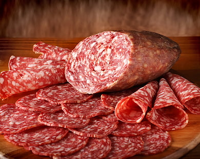 sliced salami, sausage, sliced, smoked, HD wallpaper HD wallpaper