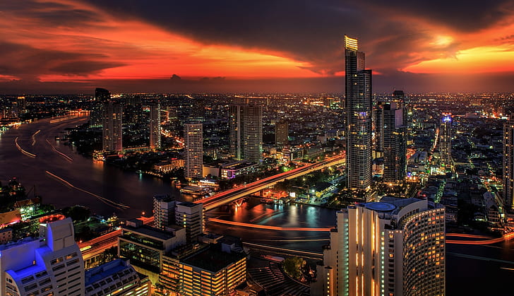 nuit, la ville, Thaïlande, Bangkok, Fond d'écran HD