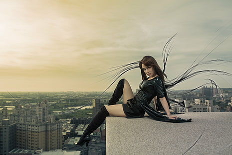 woman wearing knee-high boots, Dark Angel, knee-high boots, 桃園, Angel  Dark, Girl, Beauty, Wings, Killer, Taiwan, women, outdoors, females, urban Scene, young Adult, people, one Person, beautiful, city, lifestyles, city Life, adult, HD wallpaper HD wallpaper