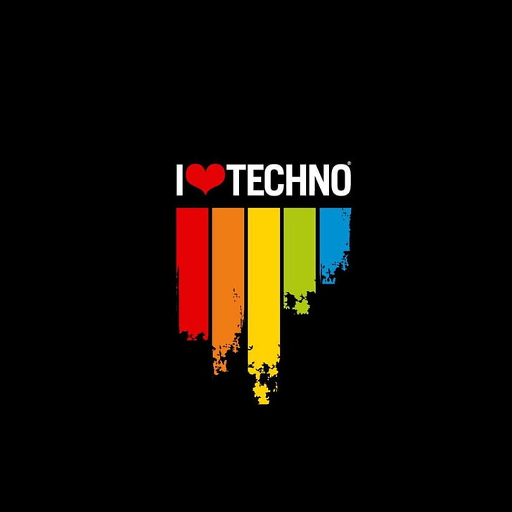 I love Techno text on black background, techno, artwork, typography, music, HD wallpaper