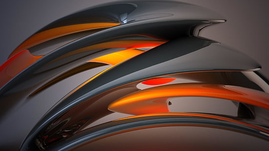 абстрактный, темный, оранжевый, гладкий, 4k, серый, HD обои HD wallpaper