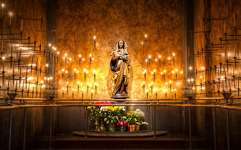 architecture, babies, candles, cathedral, cathilic, christian, church, color, fire, flames, flowers, hdr, jesus, maria, mary, minerva, religion, room, santa, sopra, HD wallpaper HD wallpaper
