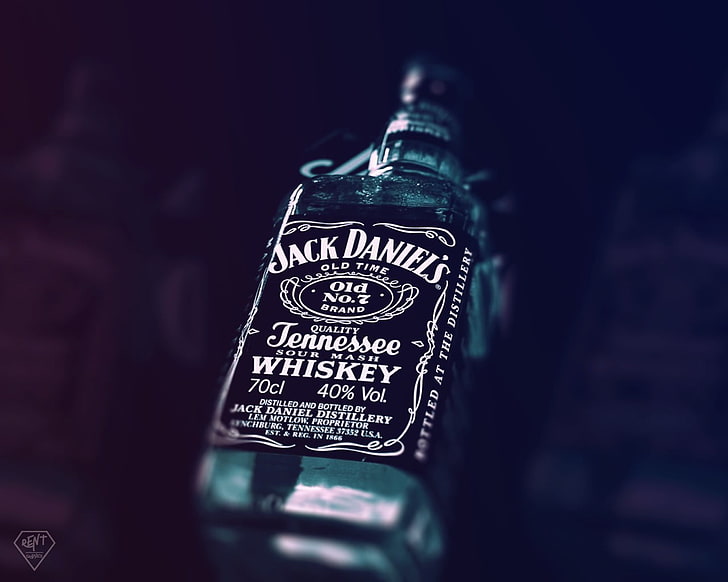 bouteille étiquetée en noir et blanc, minimalisme, Jack Daniel's, sombre, produits, Fond d'écran HD