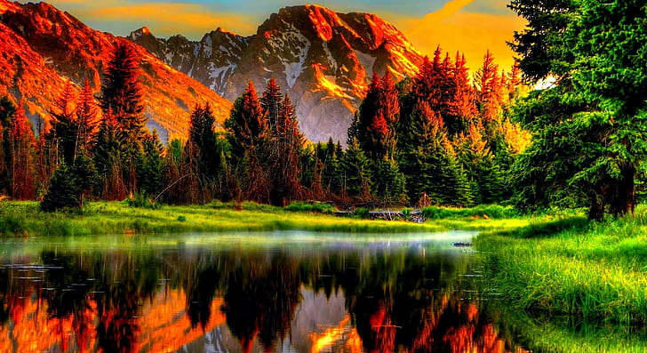 Природа, пейзаж, планина, езеро, гора, природа, пейзаж, планина, езеро, гора, HD тапет