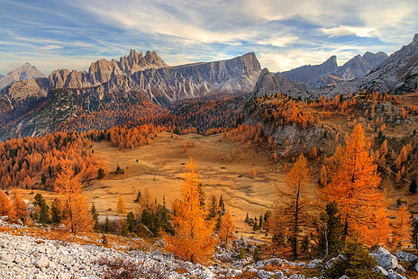 планински вериги, Доломити (планини), есен, природа, пейзаж, HD тапет HD wallpaper