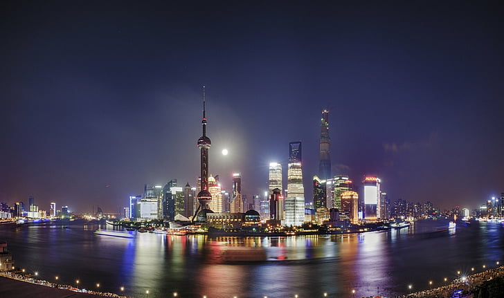 Städer, Shanghai, Kina, Huangpu, Night, Pudong, HD tapet