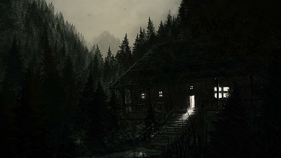 Сам в тъмната гора, тъмно, демон, гора, север, северна, атмосфера, викинг, природа и пейзажи, HD тапет HD wallpaper