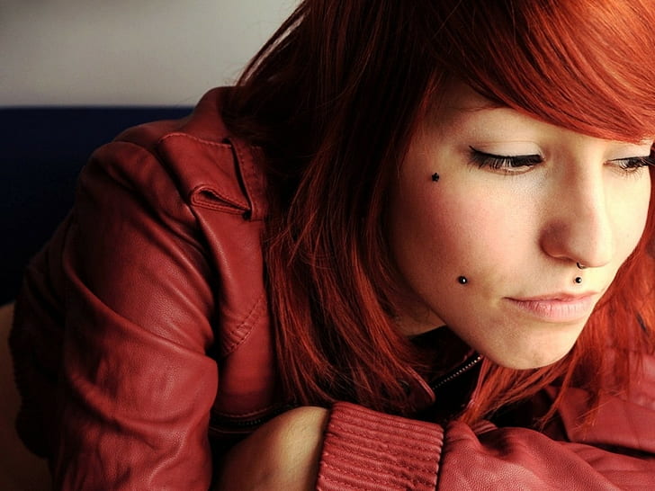 redhead, piercing, Jane Doe Suicide, Suicide Girls, pierced cheeks, closeup, women, HD wallpaper