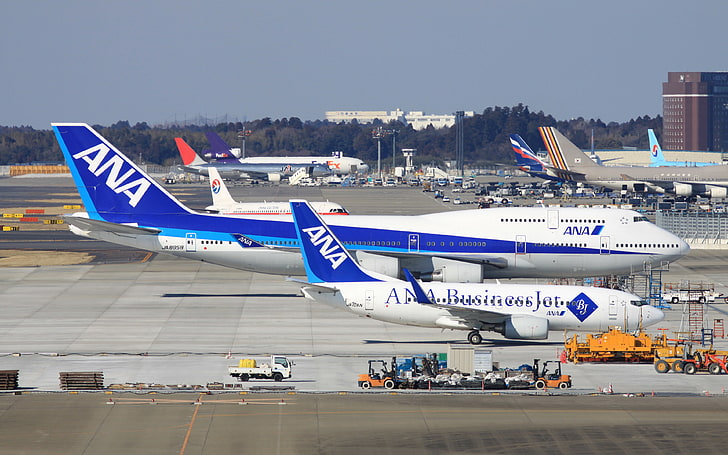 samolot, Boeing 747, Boeing 737, lotnisko, transport, Tapety HD