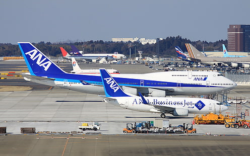 самолет, Боинг 747, Боинг 737, аэропорт, транспорт, HD обои HD wallpaper