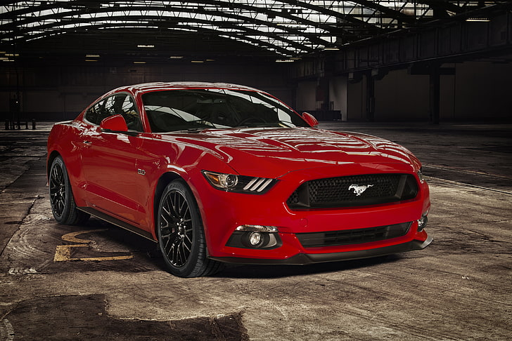 red Ford Mustang GT coupe, Mustang, Ford, Coupe, 2015, EU-spec, HD wallpaper