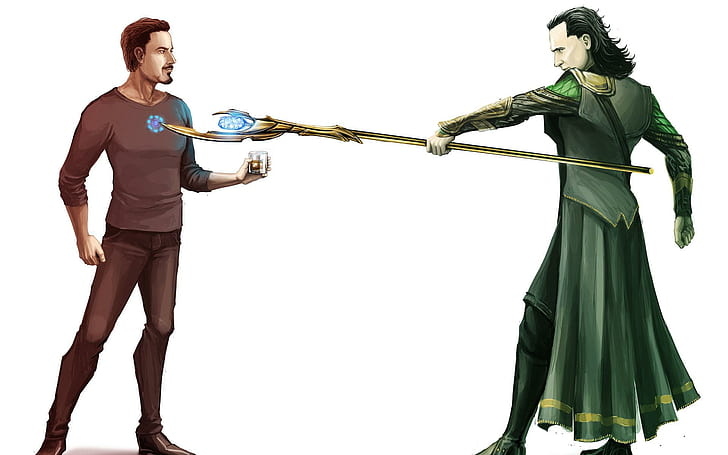 Loki e Homem de Ferro, 2 personagens de anime, filmes, 1920x1200, homem de ferro, robert downey Jr., os vingadores, tony stark, loki, tom hiddleston, HD papel de parede