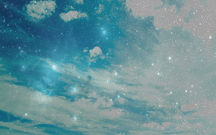 white clouds, sky, stars, background, bright, abstract, HD wallpaper