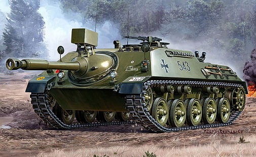 зелен и черен боен танк дигитален тапет, Фигура, немски, самоходен, изтребител на танкове, инсталация, (KaJaPa), противотанков, оръдейни миноносеци 4-5, артилерия, миноносни разрушители, оръдие 90 мм, (SPG), HD тапет HD wallpaper