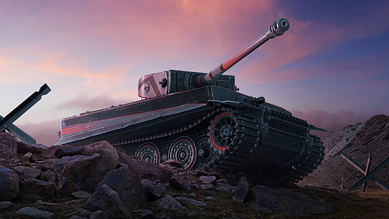 black and red armored tank wallpaper, Sunset, The sky, Clouds, Tiger, Stones, Camouflage, PzKpfw VI Tiger, World Of Tanks, Wargaming Net, Tiger I, Heavy Tank, Fencing, WoTB, Flash, WoT: Blitz, World of Tanks: Blitz, HD wallpaper HD wallpaper