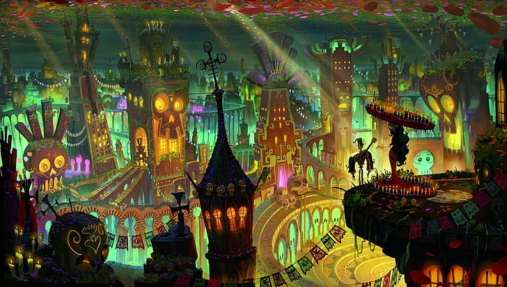 Movie, The Book of Life, Building, City, Colorful, Colors, Fantasy, La Muerte (The Book of Life), Manolo (The Book of Life), HD wallpaper